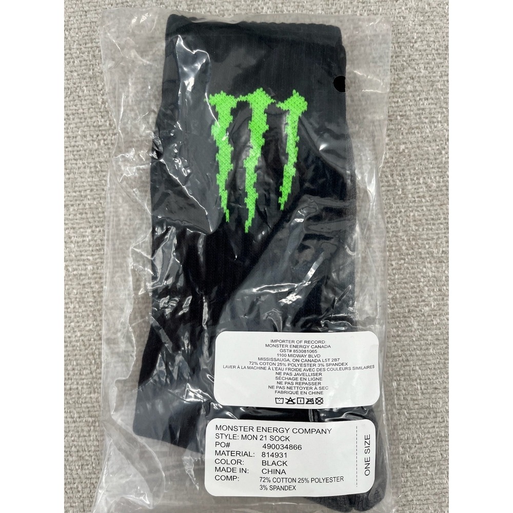 Monster Energy Company Crew Socks Men's One Size Black Logo Ribbed Casual‎ Wear